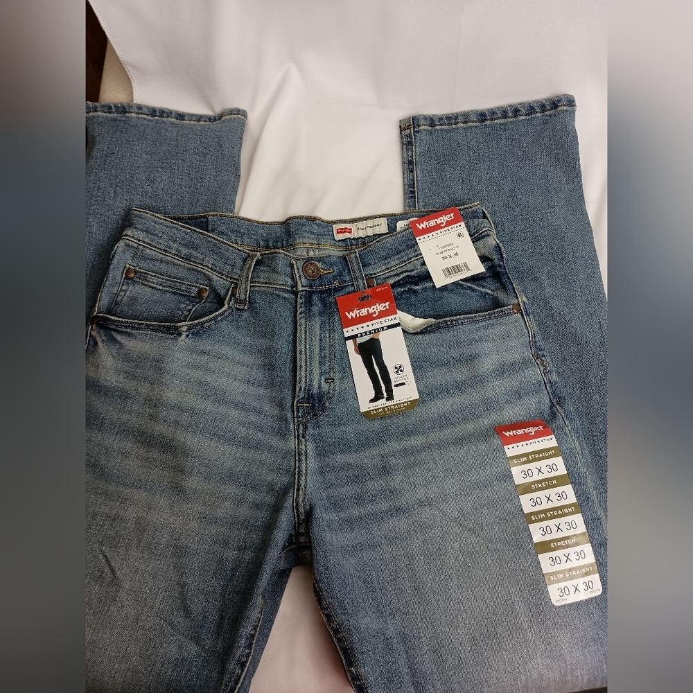 Wrangler Nwt Slim Straight Blue Denim Jeans 30x30 (#1,439)